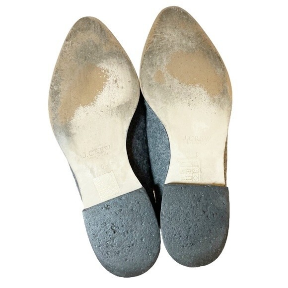 J. Crew Flats Gray Felted Wool Black Patent Leather Loafers Womens Size 8 Preppy - Picture 13 of 14